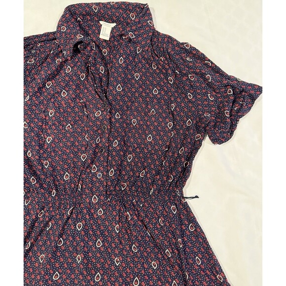 Vintage Y2K Forever 21 babydoll Shirt Dress M Black Red Paisley 90s Office Siren - Picture 4 of 16